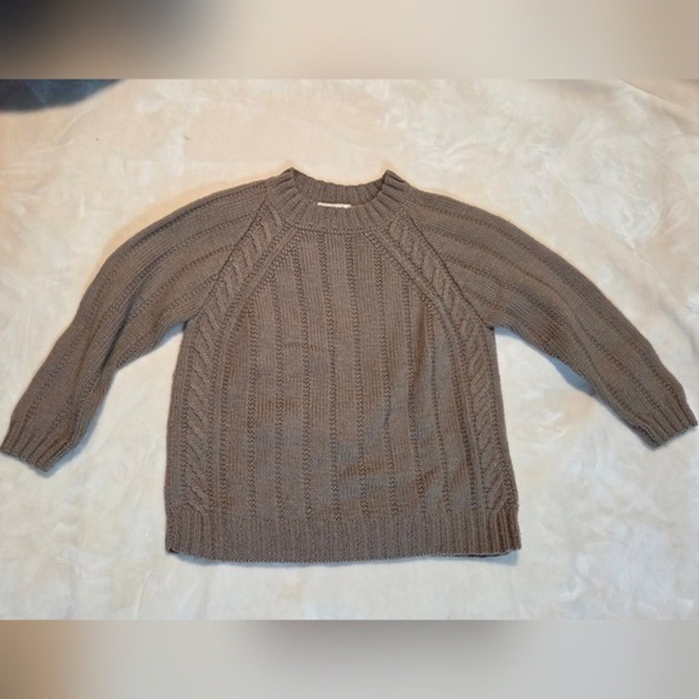 Handmade Cable Knit Sweater Taupe Brown Pullover Unisex Neutral Minimalist